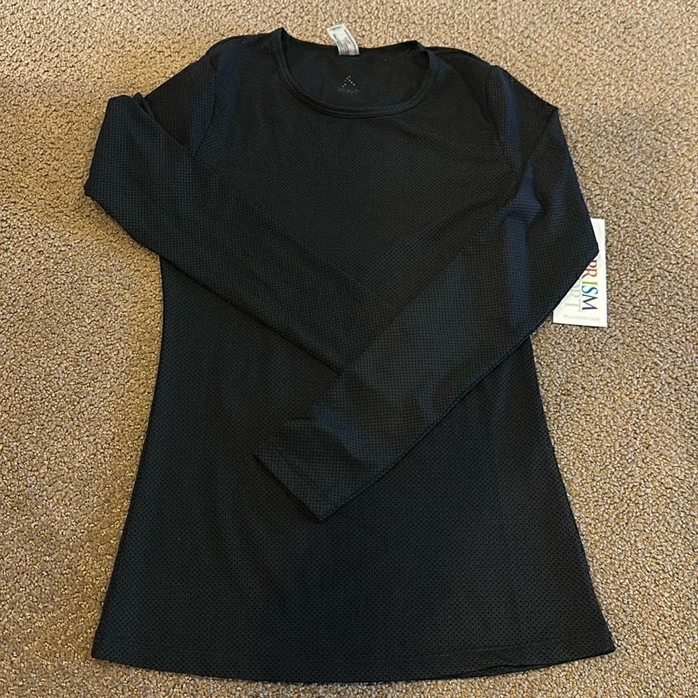 PrismSport Women’s Black Long Sleeve Laser Mesh Top, Size XS